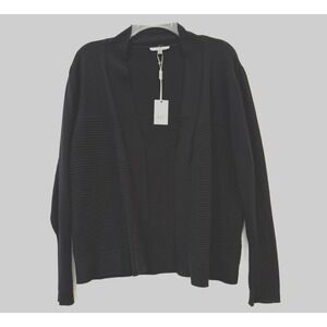 NWT‎ Vila Milano Black Ribbed Knit Viscose Open Cardigan Sweater Size Large